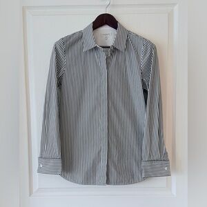 Lafayette 148 New York Dark Green and White Striped Dress Shirt